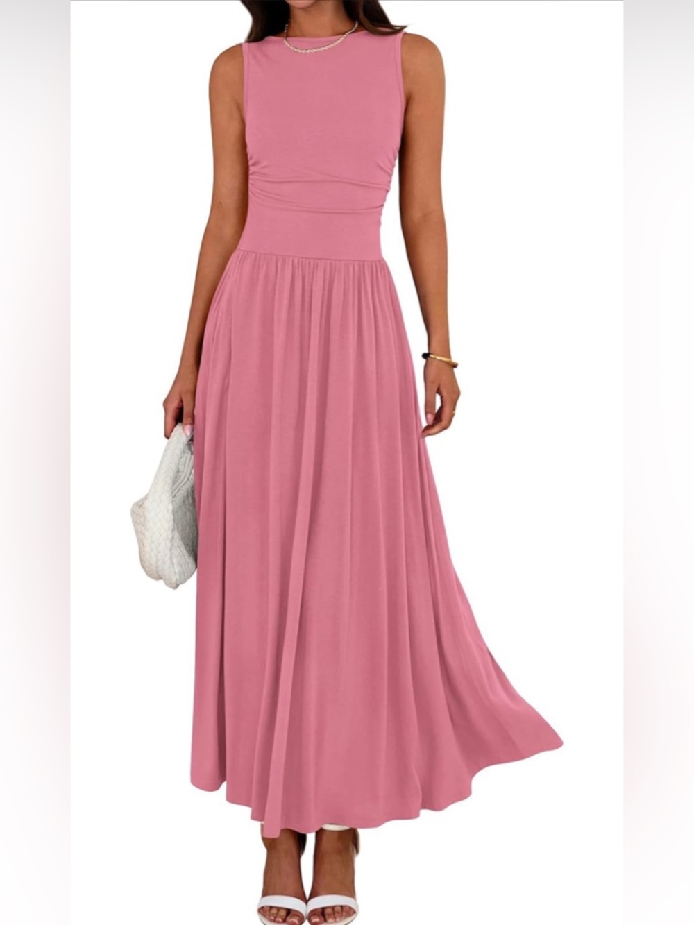 NWT-Summer Maxi Dress Spring Sleeveless Casual Ruched High Waisted Long Sundress - Picture 2 of 6